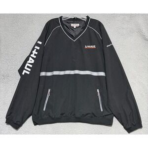 U-Haul Windbreaker Jacket Mens Big & Tall 3XL Black V Neck Long Sleeve Pullover